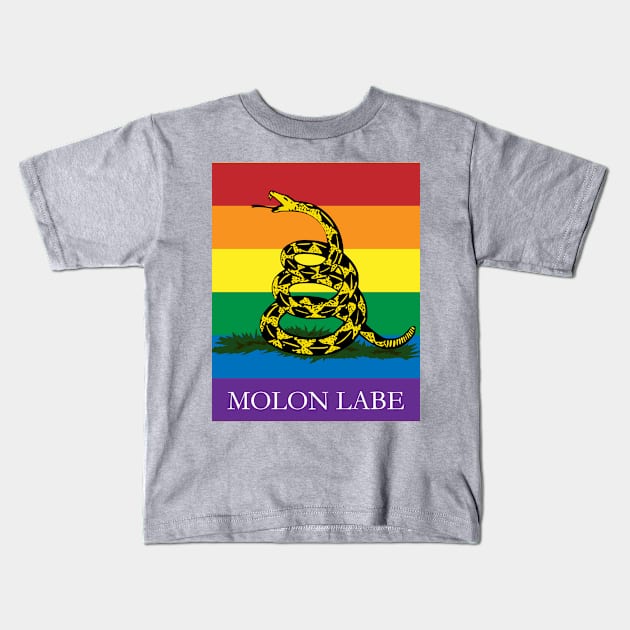 Molon Labe Rainbow Gadsden Kids T-Shirt by Operation Blazing Sword